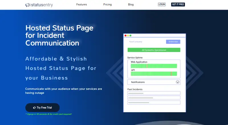 The StatusEntry homepage
