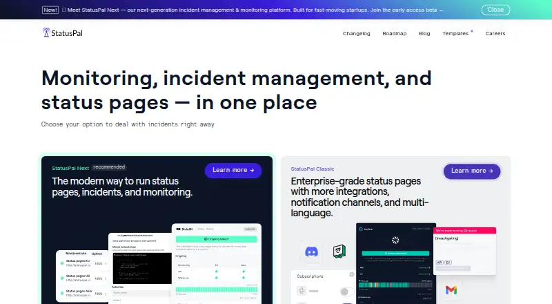 The Statuspal homepage