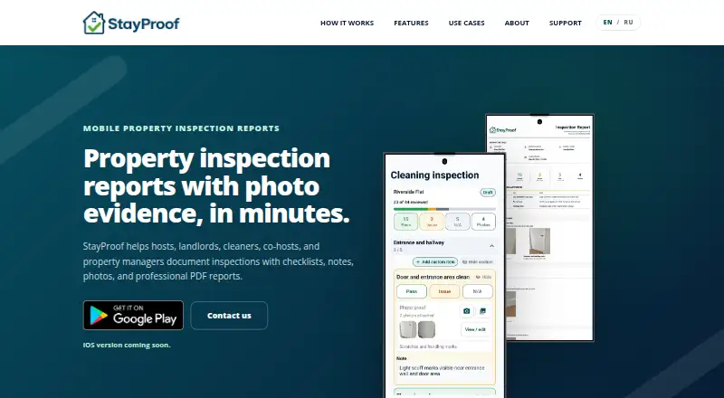 The StayProof homepage