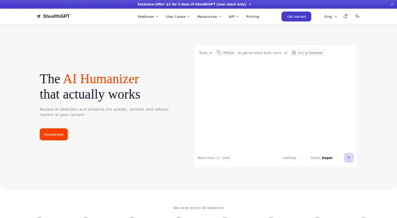The StealthGPT homepage