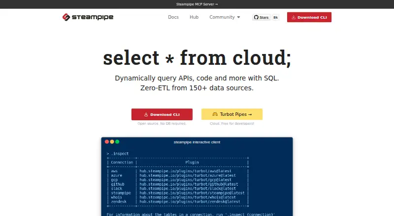 The Steampipe homepage