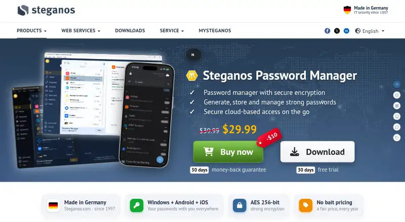 The Steganos Password Manager homepage