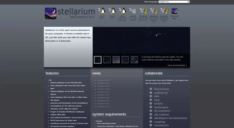 The Stellarium homepage