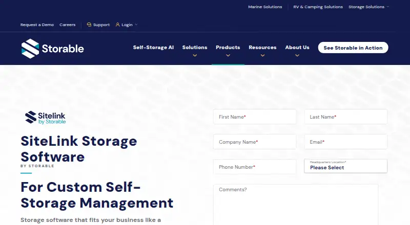 The SiteLink homepage