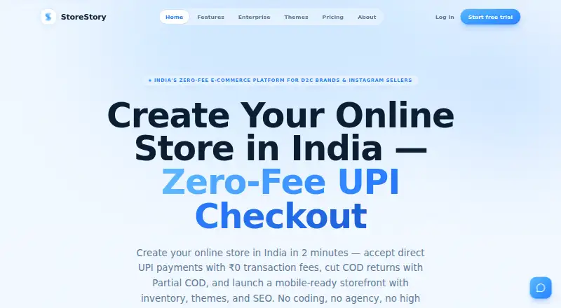 The StoreStory homepage