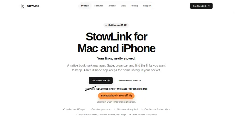 The StowLink homepage