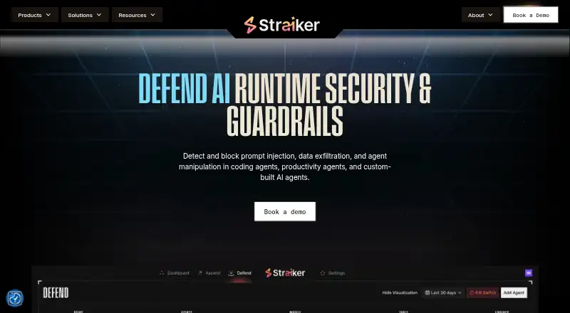 The Straiker Defend AI homepage