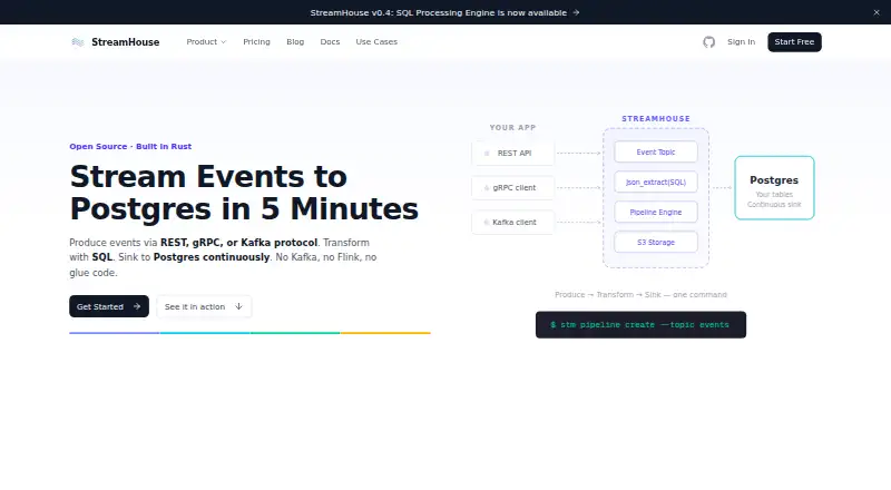 The StreamHouse homepage