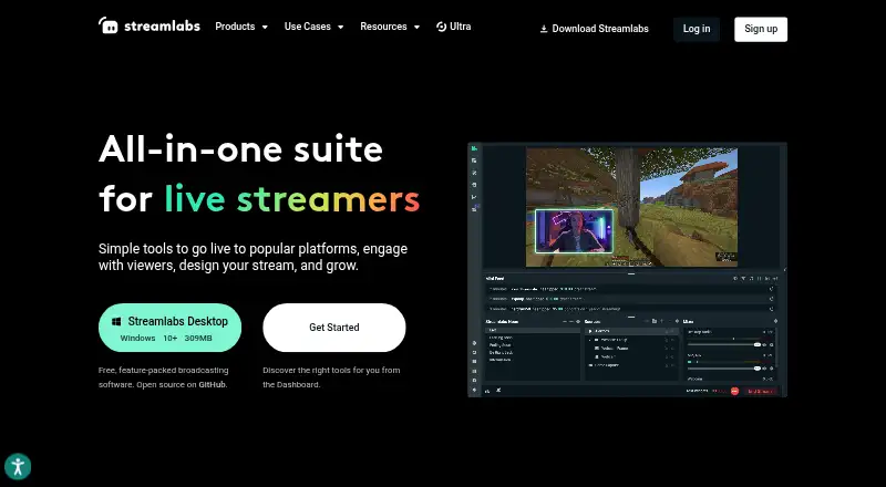The Streamlabs homepage