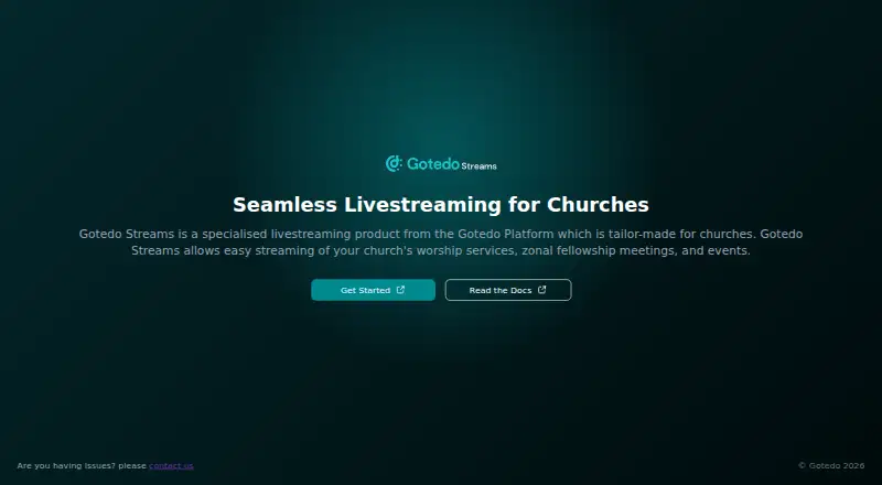 The Gotedo Streams homepage