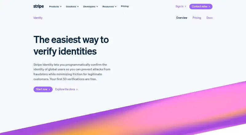 The Stripe Identity homepage