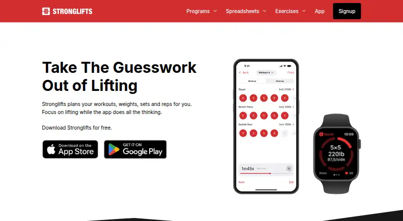 The StrongLifts homepage