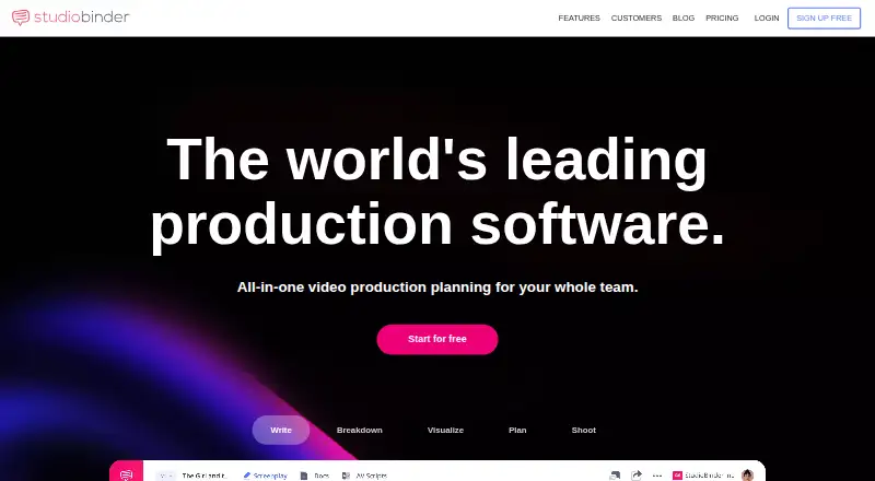 The StudioBinder homepage