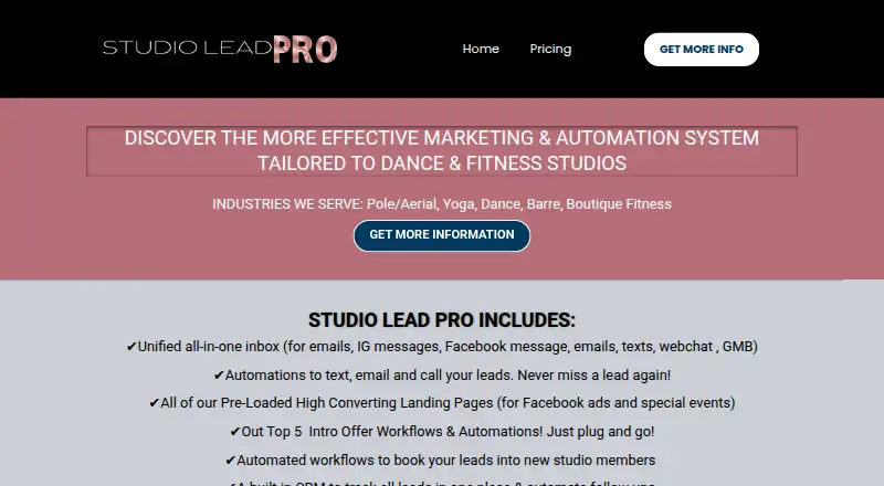 The StudioLeadPro homepage