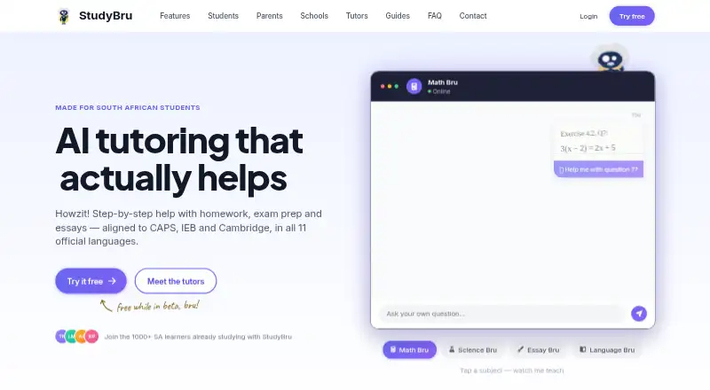 The StudyBru homepage