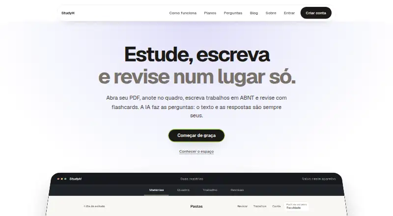The Studyh homepage