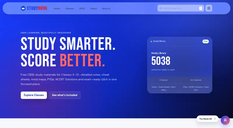 The StudyNova homepage