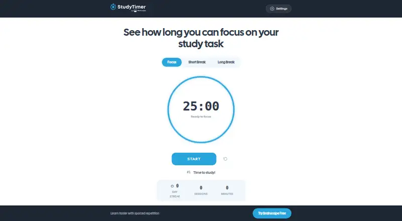 The Study Timer homepage