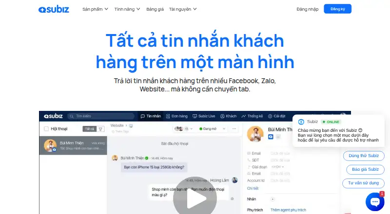 The Subiz homepage