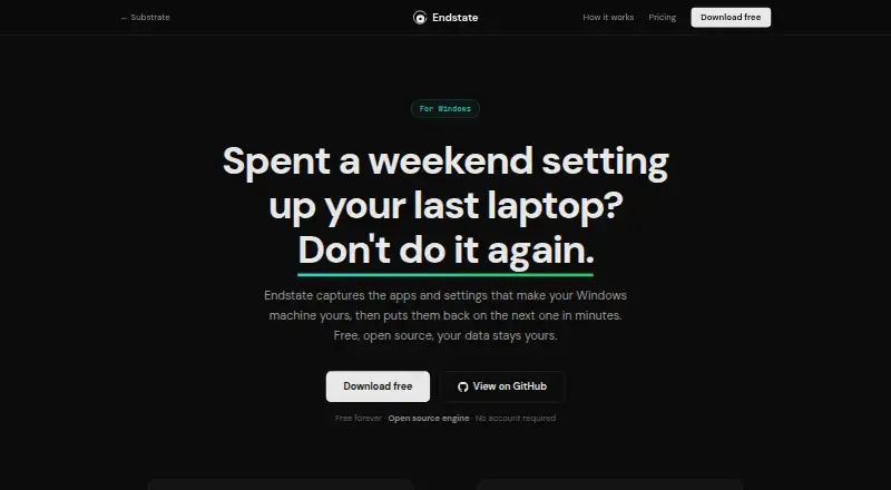 The Endstate homepage