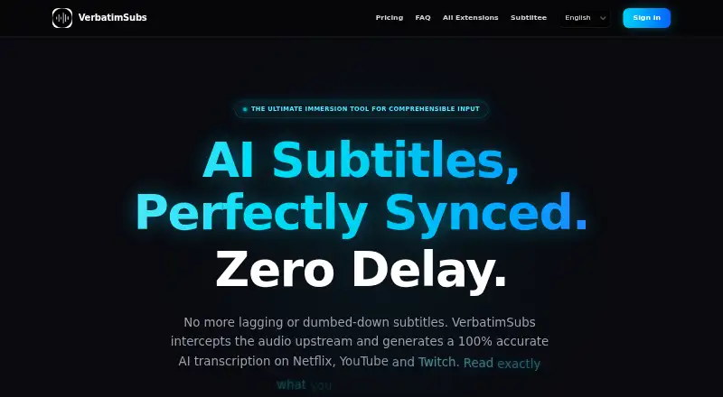 The VerbatimSubs homepage