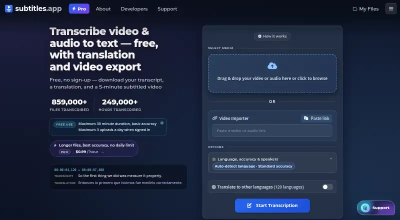 The Subtitles.app homepage