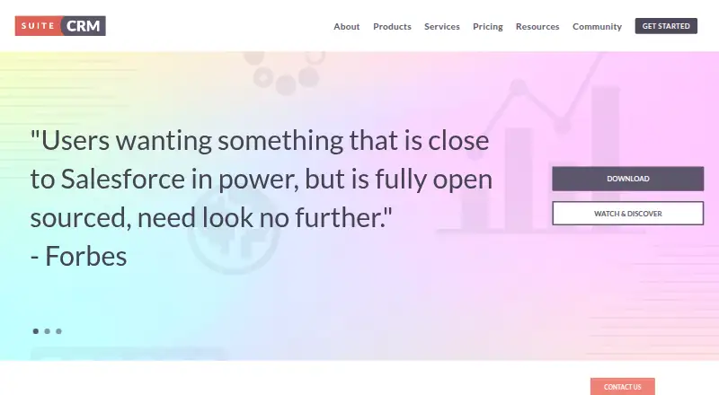 The SuiteCRM homepage