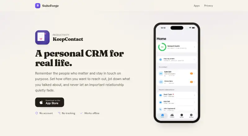 The KeepContact homepage