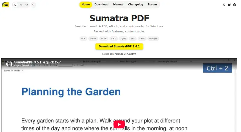 The SumatraPDF homepage
