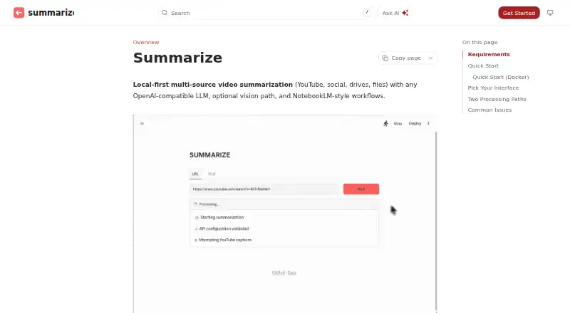 The Video Summarizer homepage