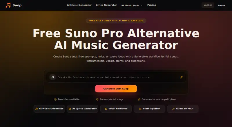 The Sunp homepage