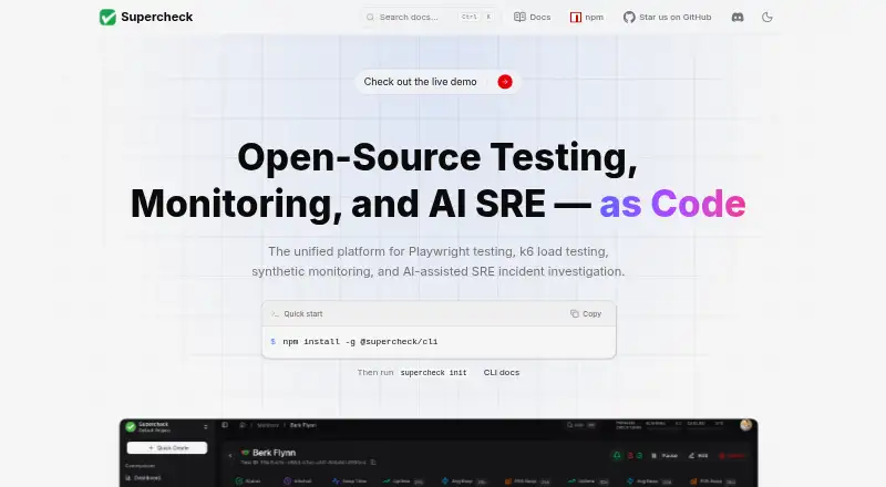 The Supercheck homepage