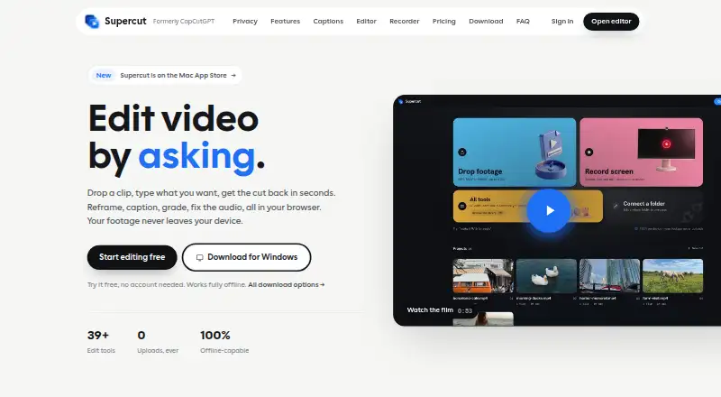 The Supercut homepage