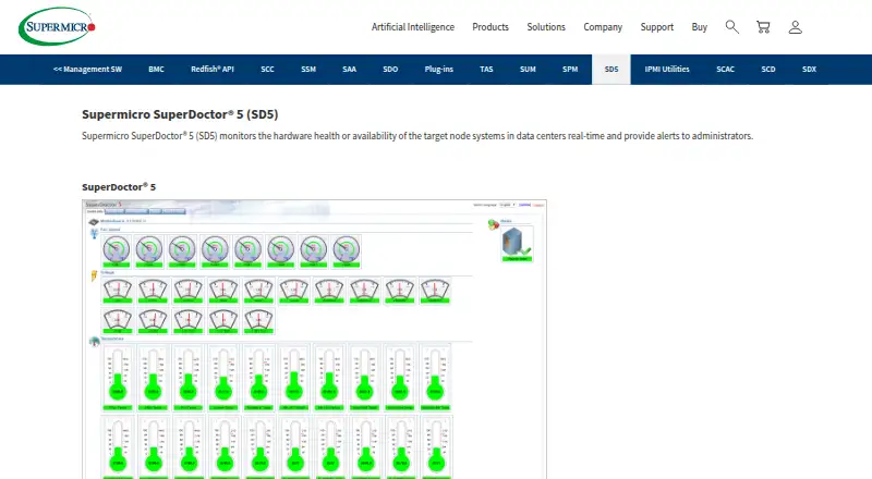 The Supermicro SuperDoctor 5 homepage