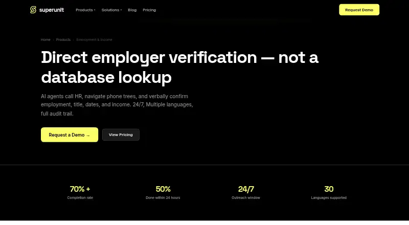 The Superunit Employment and Income Verification homepage