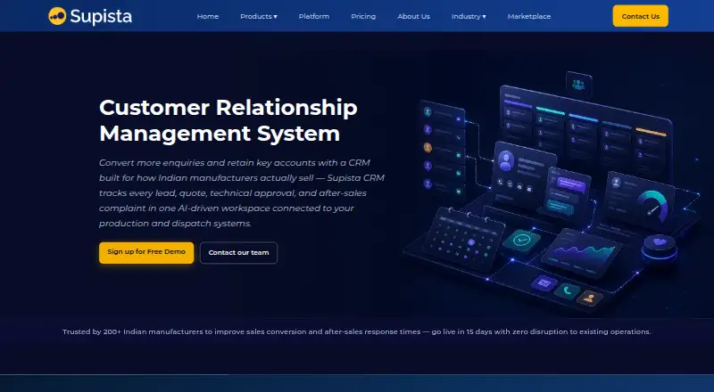 The Supista CRM homepage