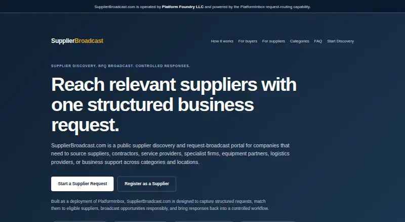 The SupplierBroadcast homepage