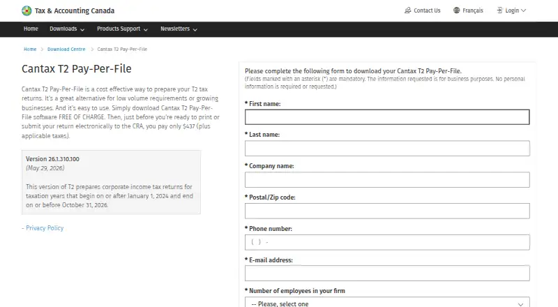 The Cantax T2 homepage