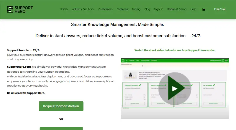 The SupportHero homepage