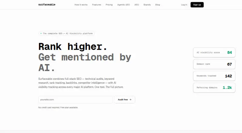 The Surfaceable homepage