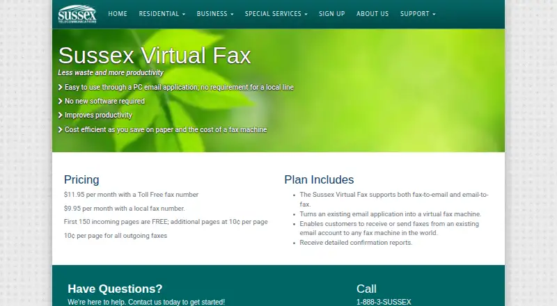 The Sussex Virtual Fax homepage