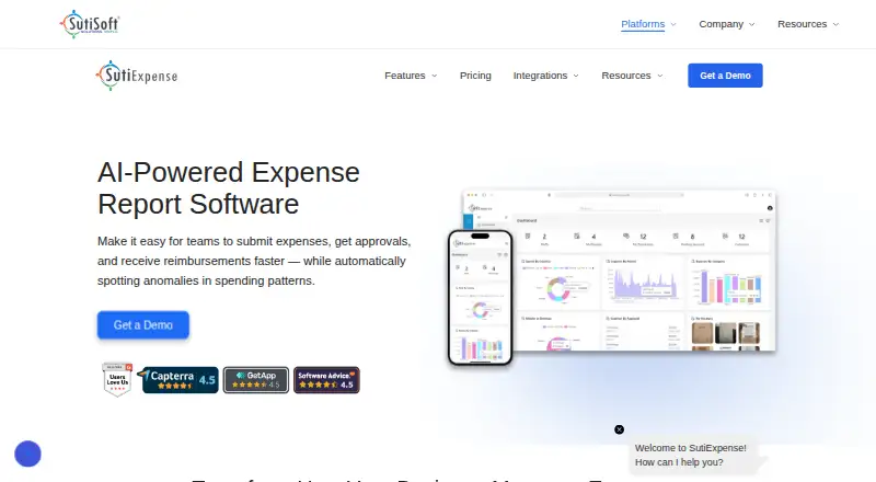 The SutiExpense homepage