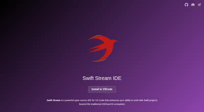 The Swift Stream IDE homepage