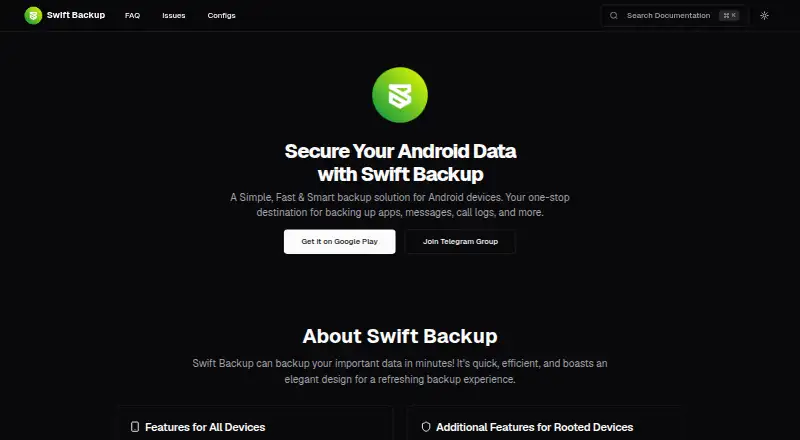 The Swift Backup homepage