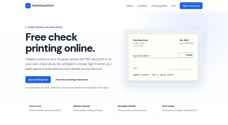 The SwiftCheckPrint homepage
