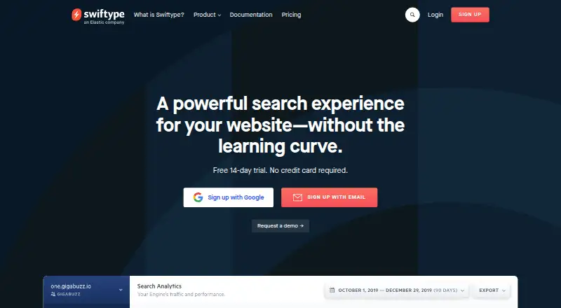 The Swiftype homepage