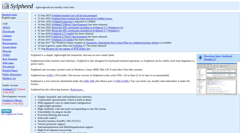 The Sylpheed homepage