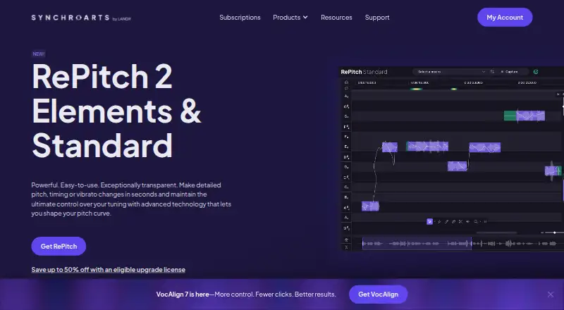 The Synchro Arts RePitch homepage