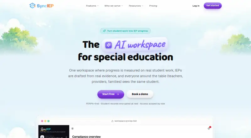 The SyncIEP homepage