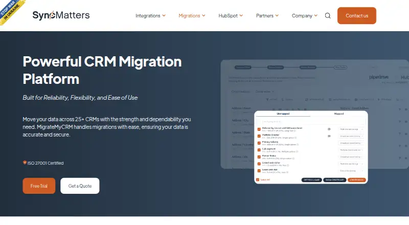 The MigrateMyCRM homepage